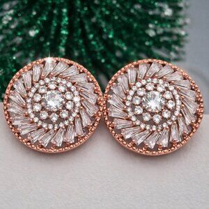 Rose Gold CZ Flower Stud Earrings Bridal Wedding ¾ Inch NWOT Bridesmaid Wedding